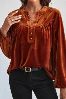 Rust V Neck Velvet top bell sleeve