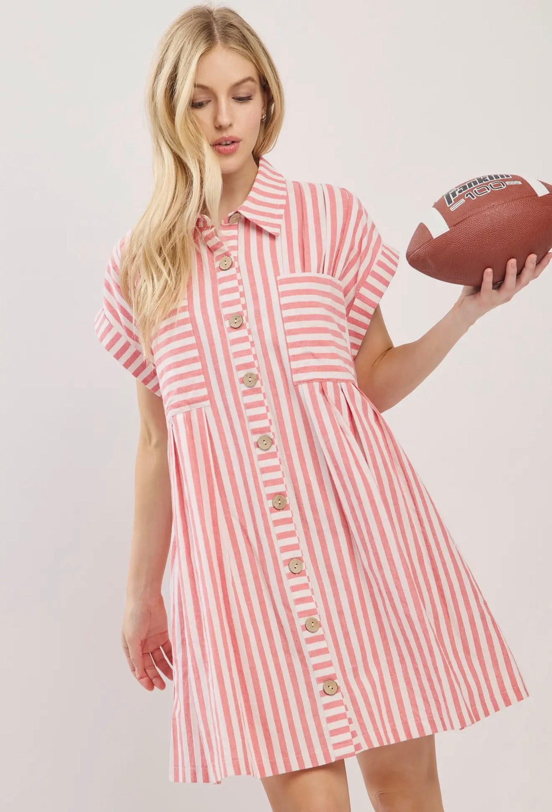 Red white stripe Button Dress
