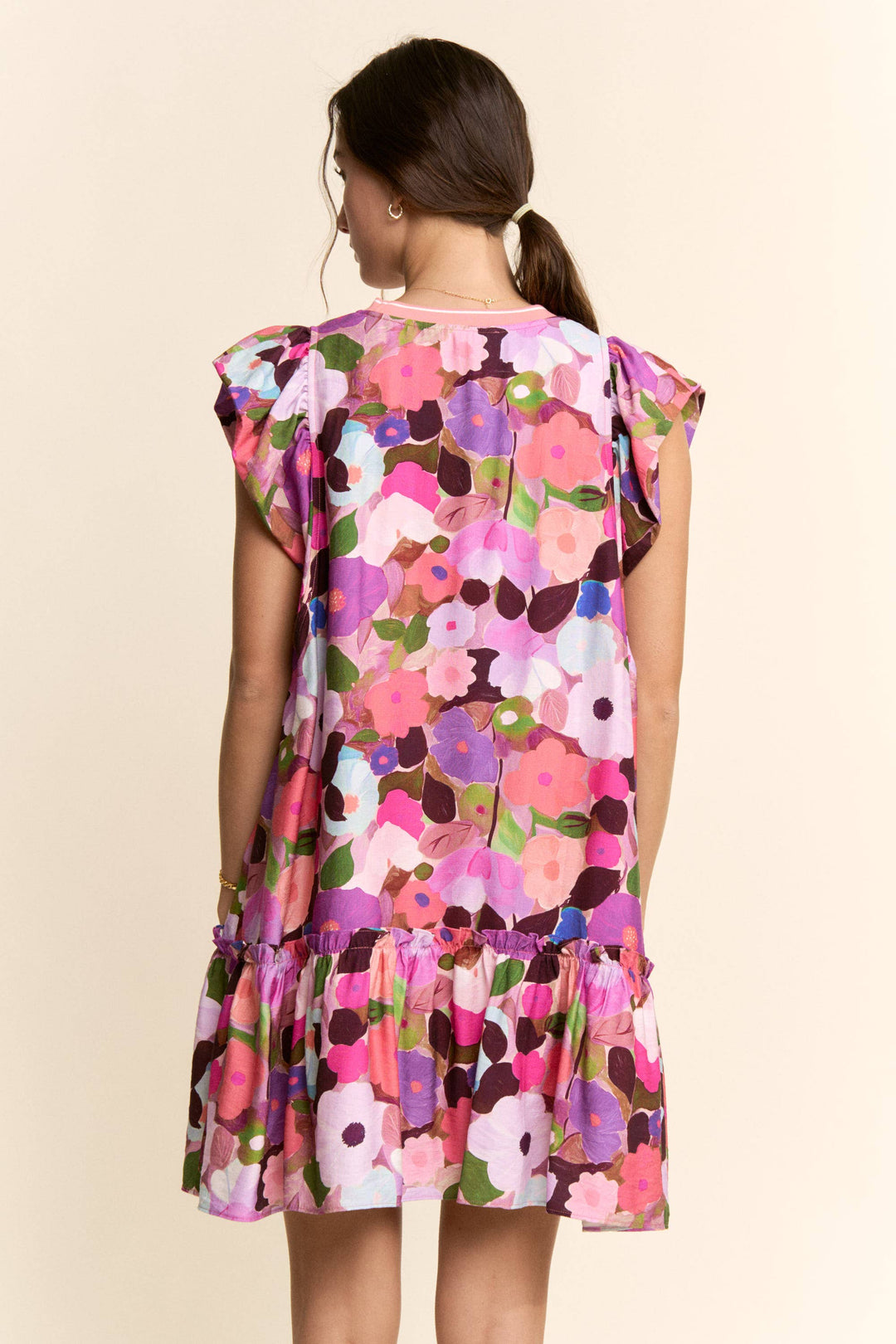 RUFFLE SLEEVE FLORAL DRESS