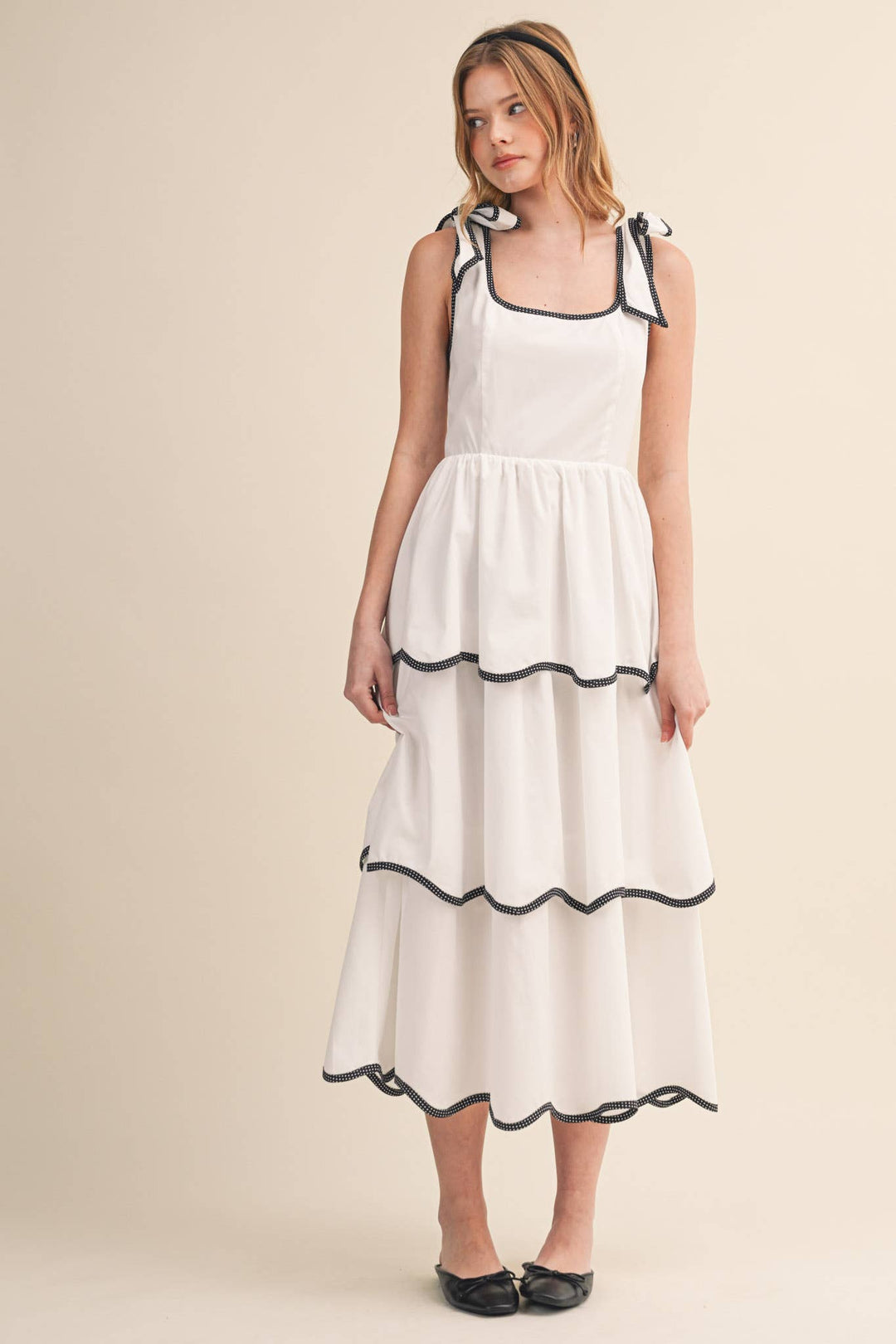 White RIC RAC TIERED MIDI DRESS