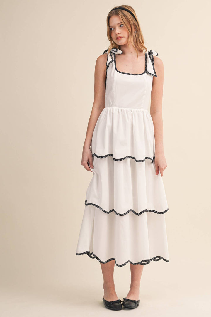 White RIC RAC TIERED MIDI DRESS
