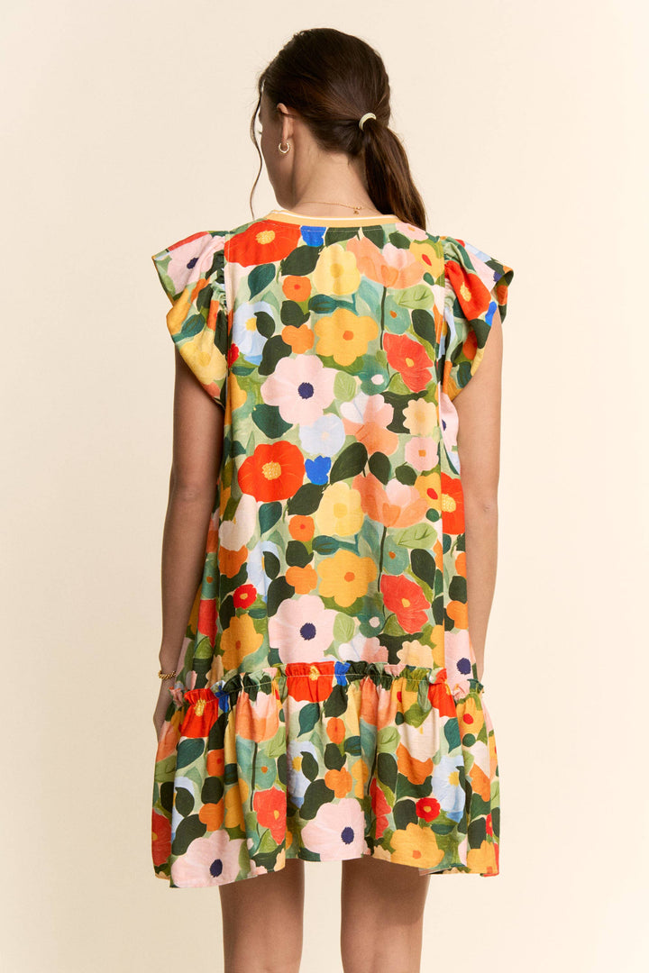 RUFFLE SLEEVE FLORAL DRESS