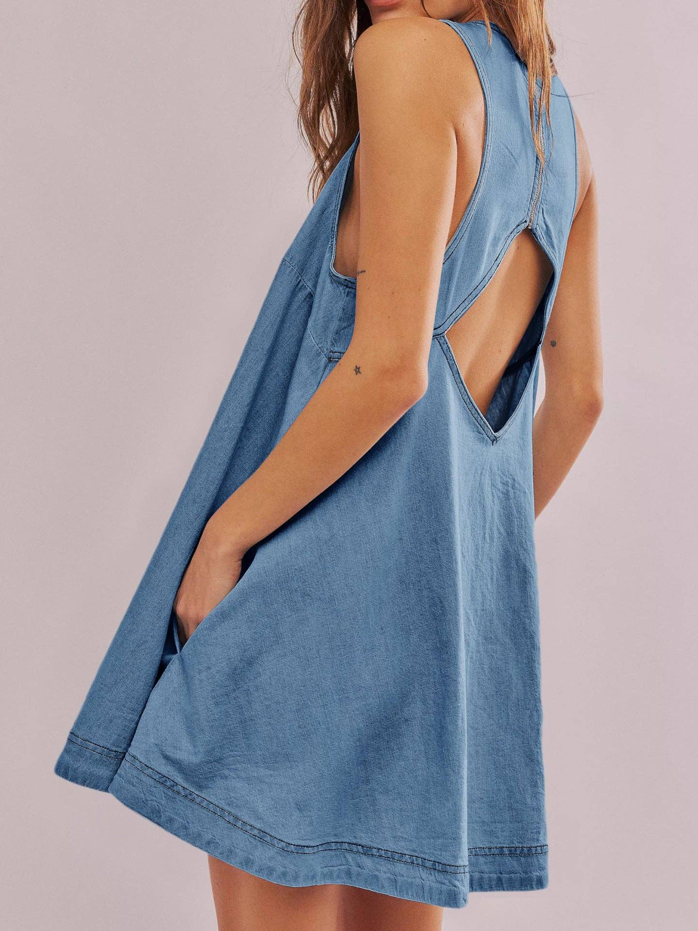 Denim Round Neck Sleeveless Mini Dress DP25A531