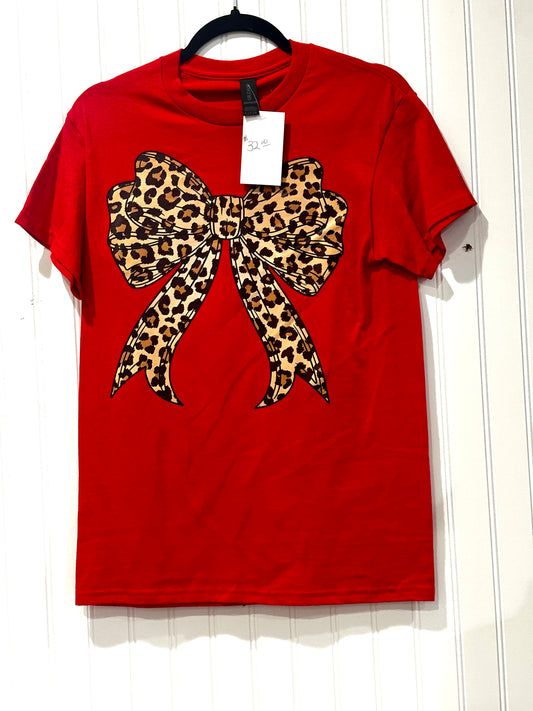 Red Leopard Bow Tee