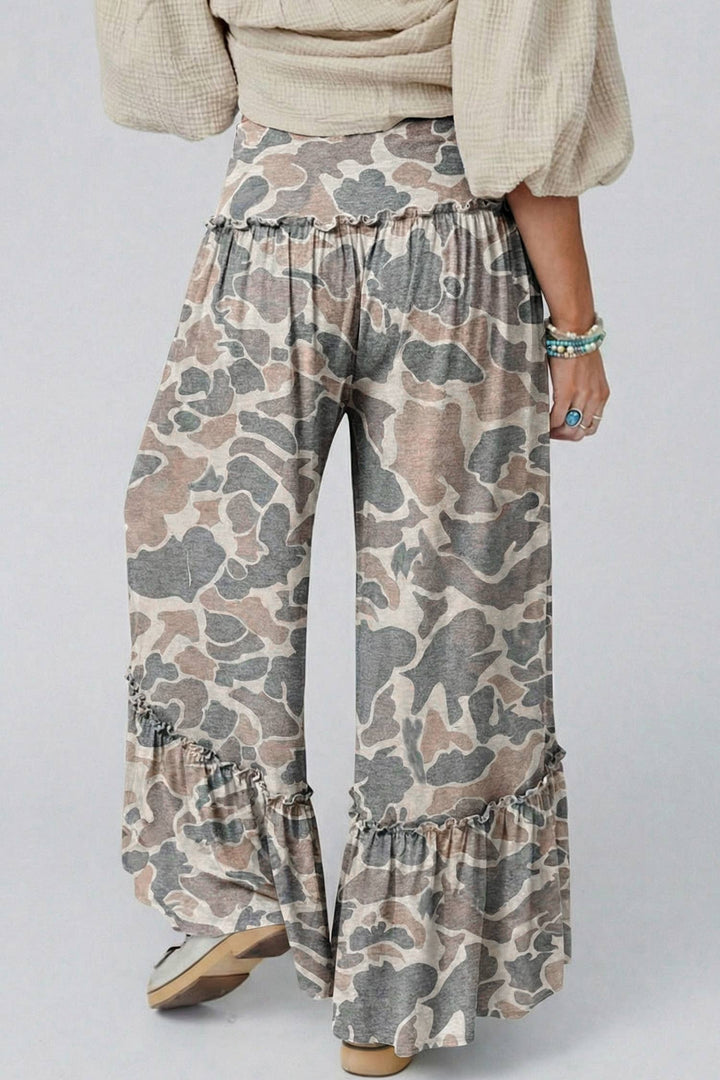 Camo Print Wide Leg Casual Pants