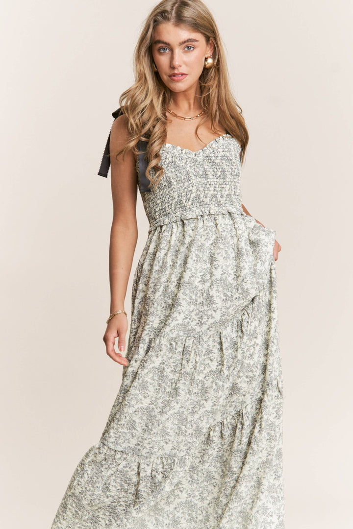 FLORAL PRINT EMPIRE NECKLINE MAXI DRESS