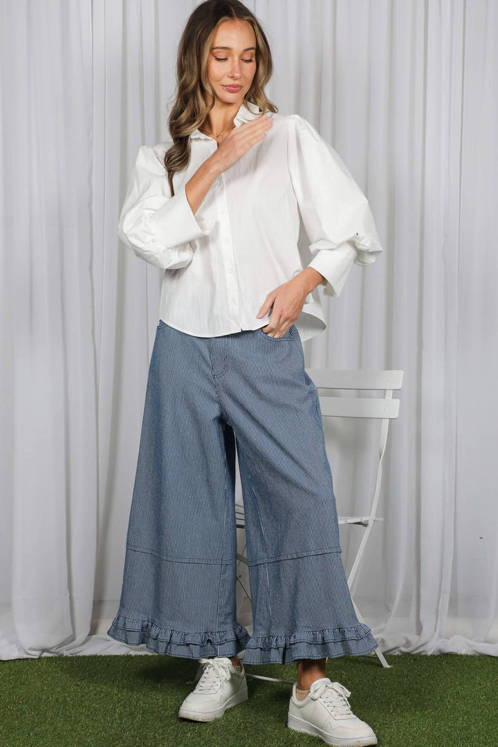 Short Puff Sleeve Button Down Shirt Top