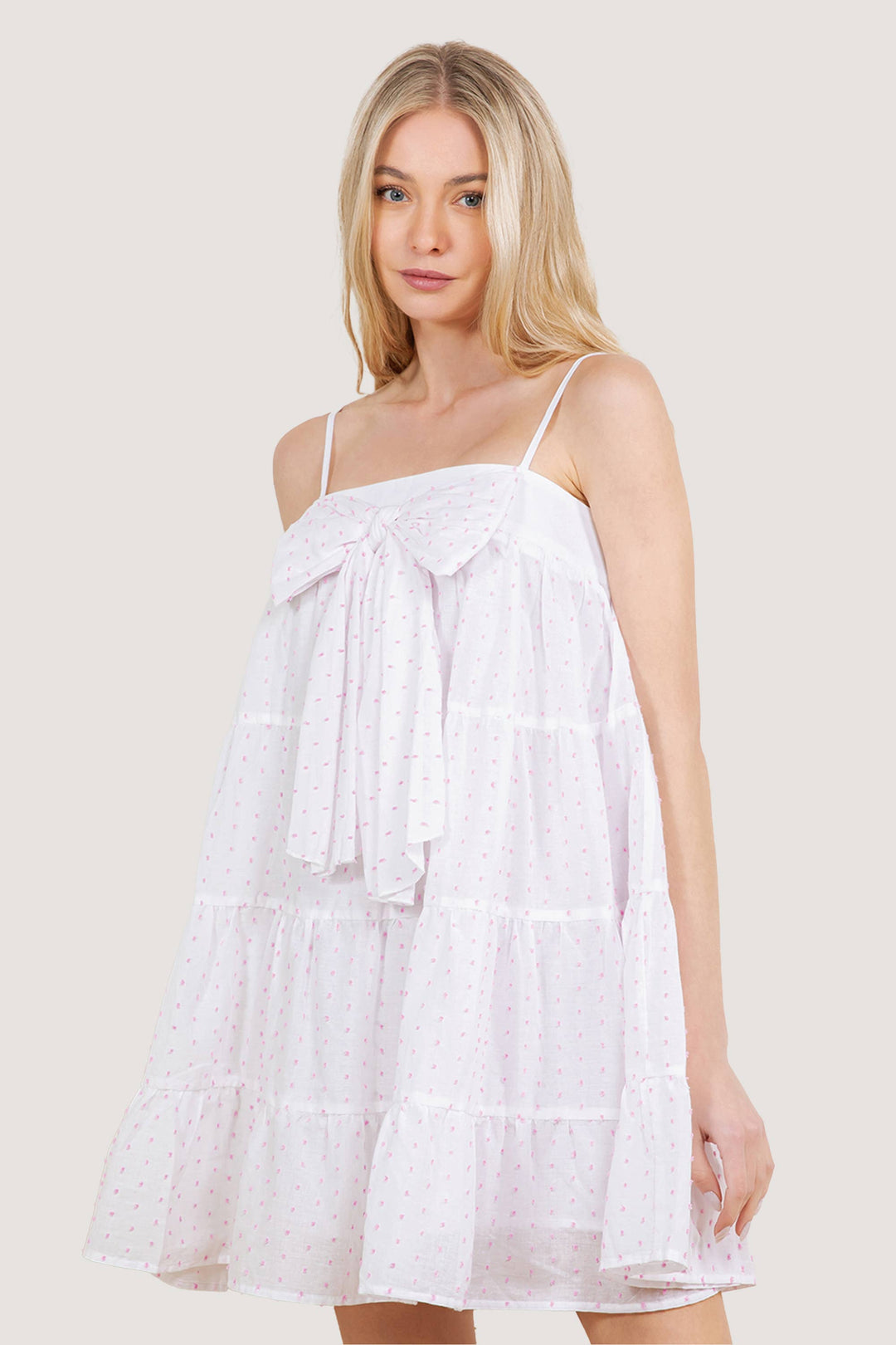 Bow Front Tiered Babydoll Mini Dress
