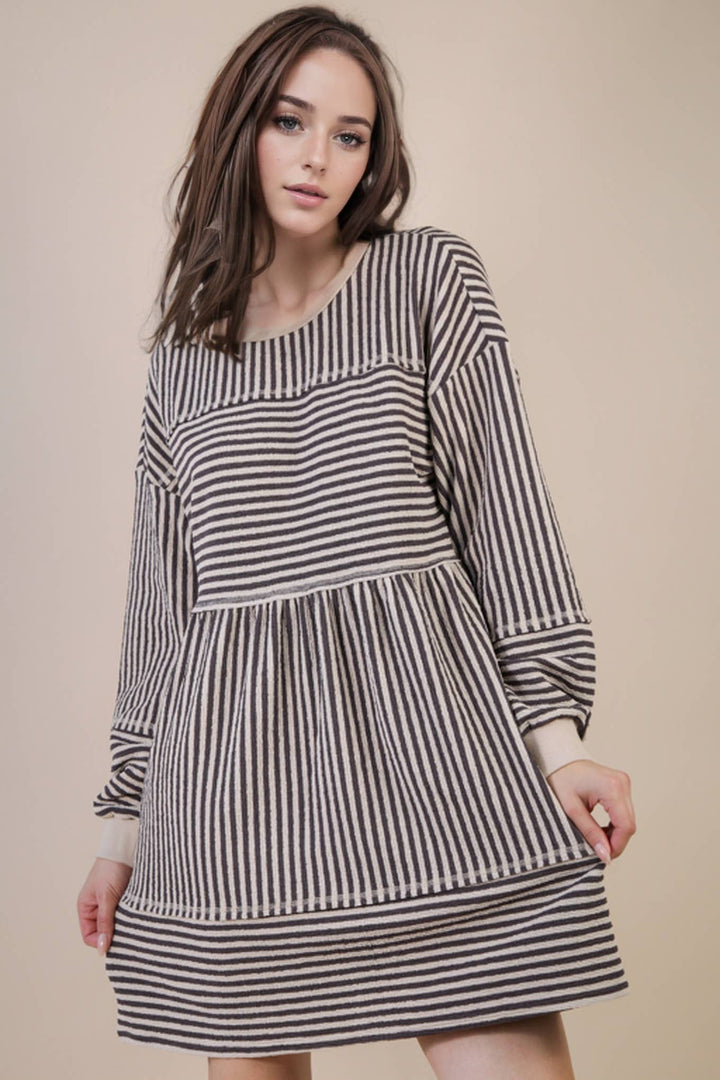 Black & white Striped Casual Knit Mini Dress