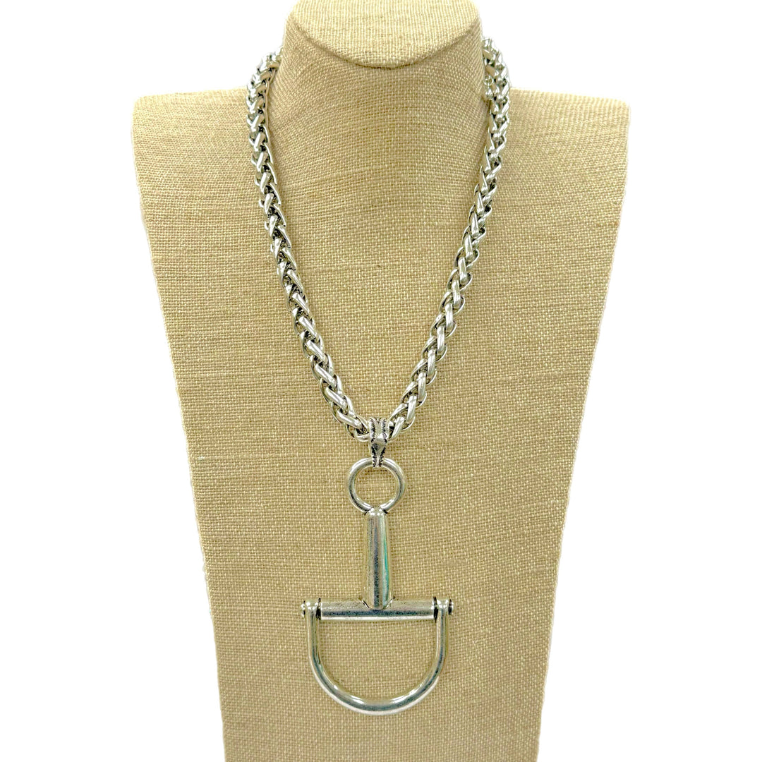Large Silver Snaffle Bit on Chain Necklace