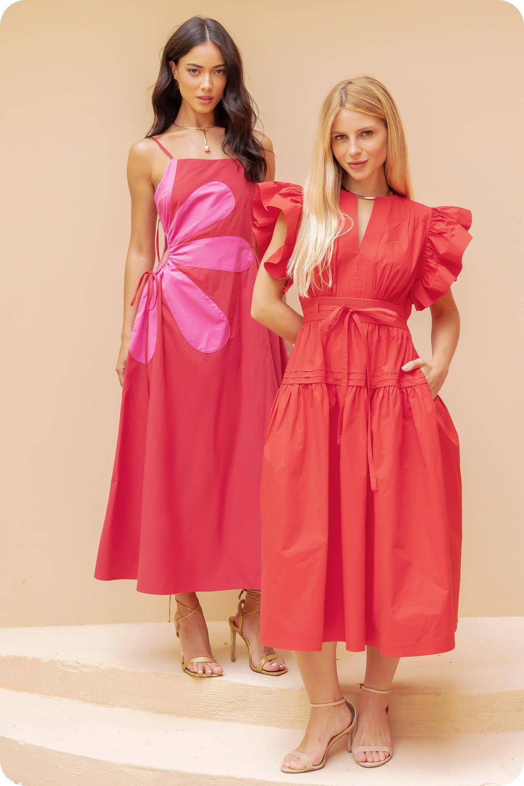 Chambray Flutter Sleeve Poplin Midi Dress