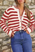 Red Stripe Chic Golden Button Cardigan Sweater