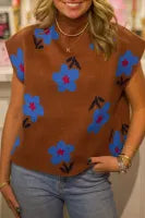 Chestnut Floral High Neck Sweater Vest