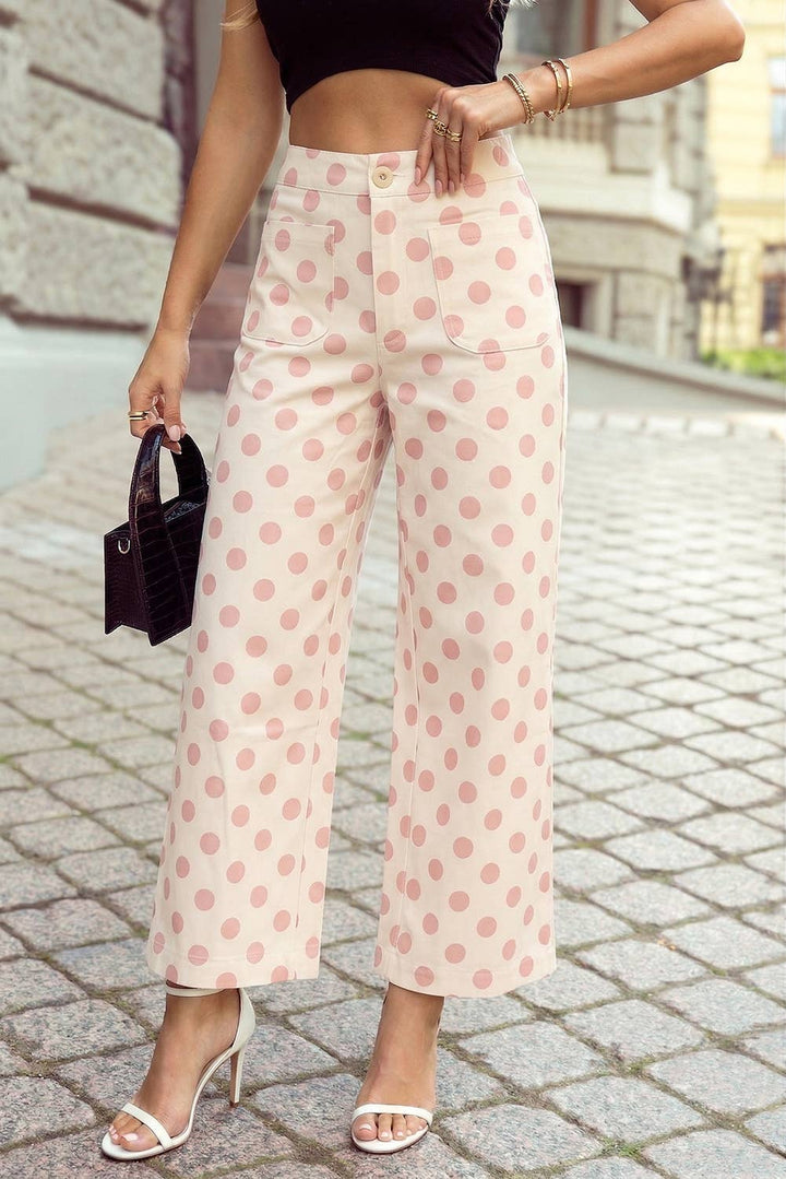Polka Dot Patched Pocket Ankle Loose Pants S-4X