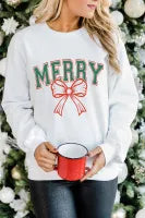 White MERRY Bow Print Christmas Fashion Graphic Sweatshirt