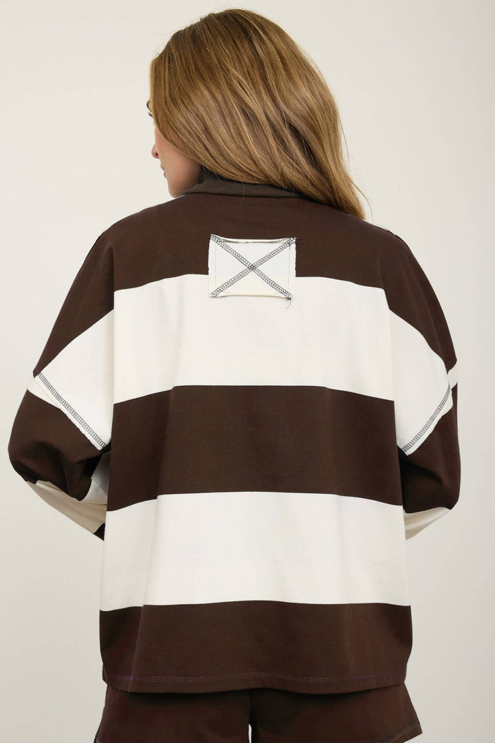 WIDE STRIPE HALF ZIP LONG SLEEVE KNIT SET