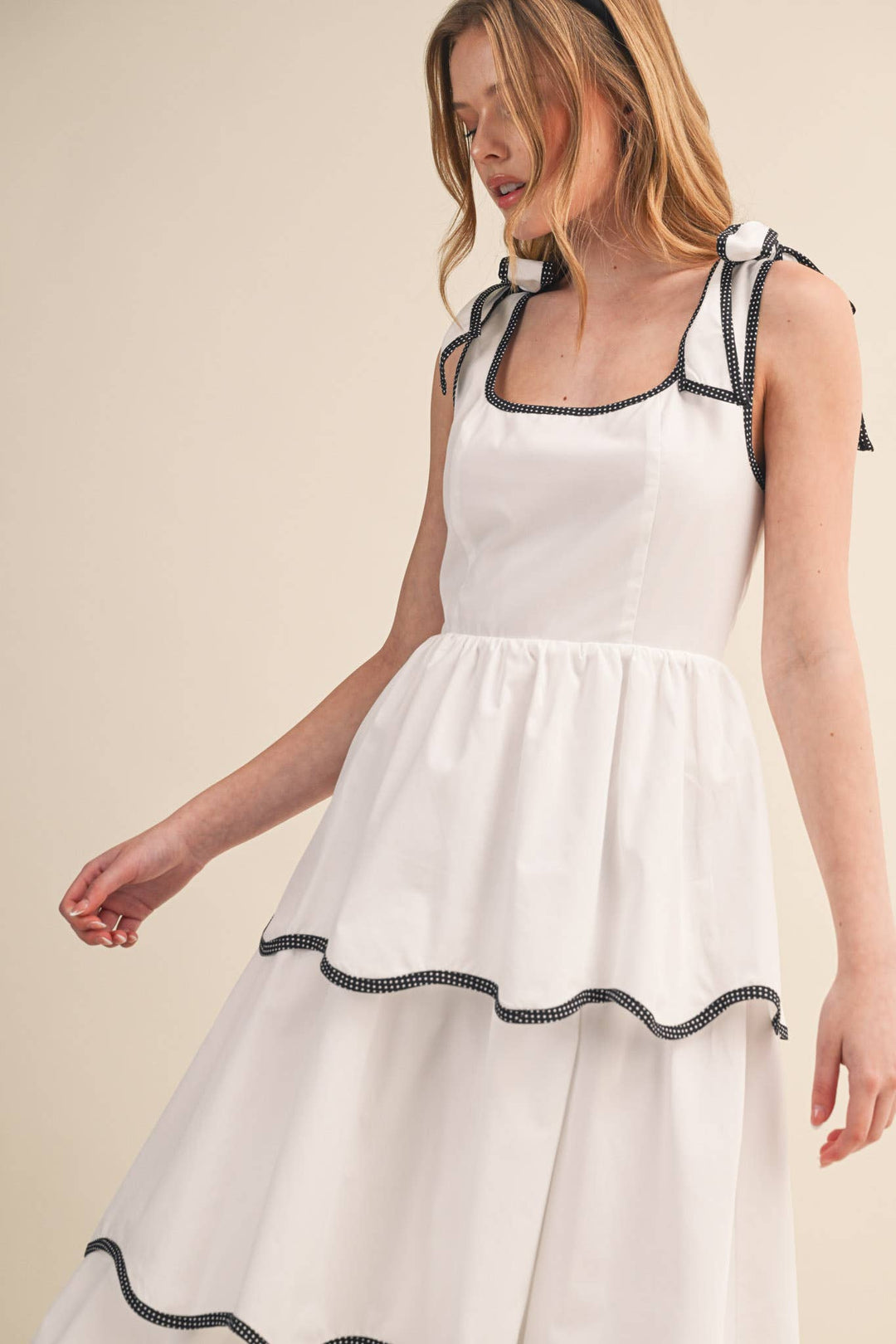 White RIC RAC TIERED MIDI DRESS