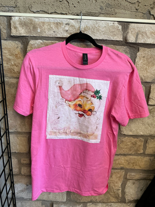 Pink Santa Christmas tee
