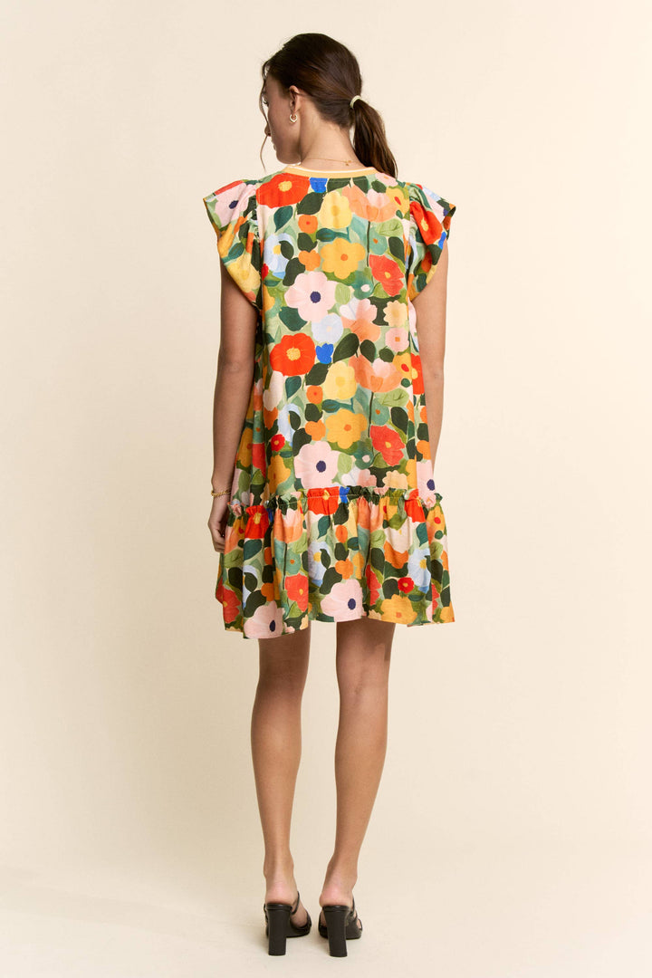 RUFFLE SLEEVE FLORAL DRESS
