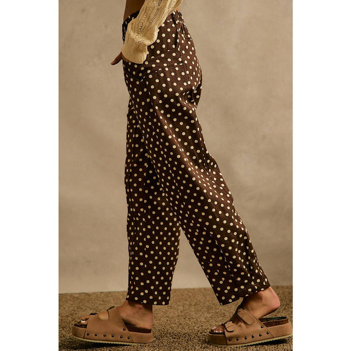 POLKA DOT PRINT TWILL MID RISE WIDE PANTS