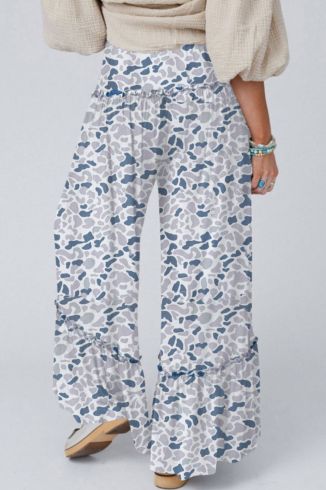 Camo Print Wide Leg Casual Pants