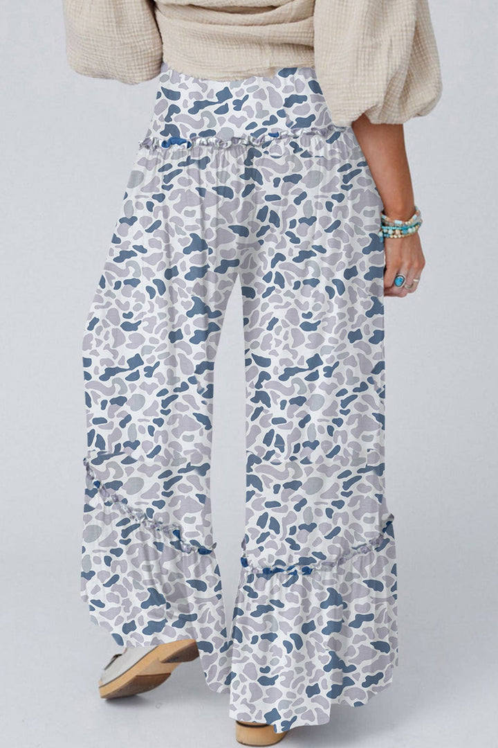 Camo Print Wide Leg Casual Pants