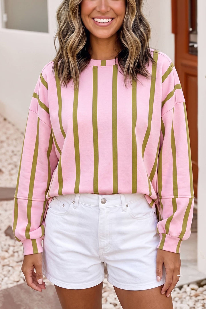 Stripe Dropped Shoulder Round Neck Sweatshirt
