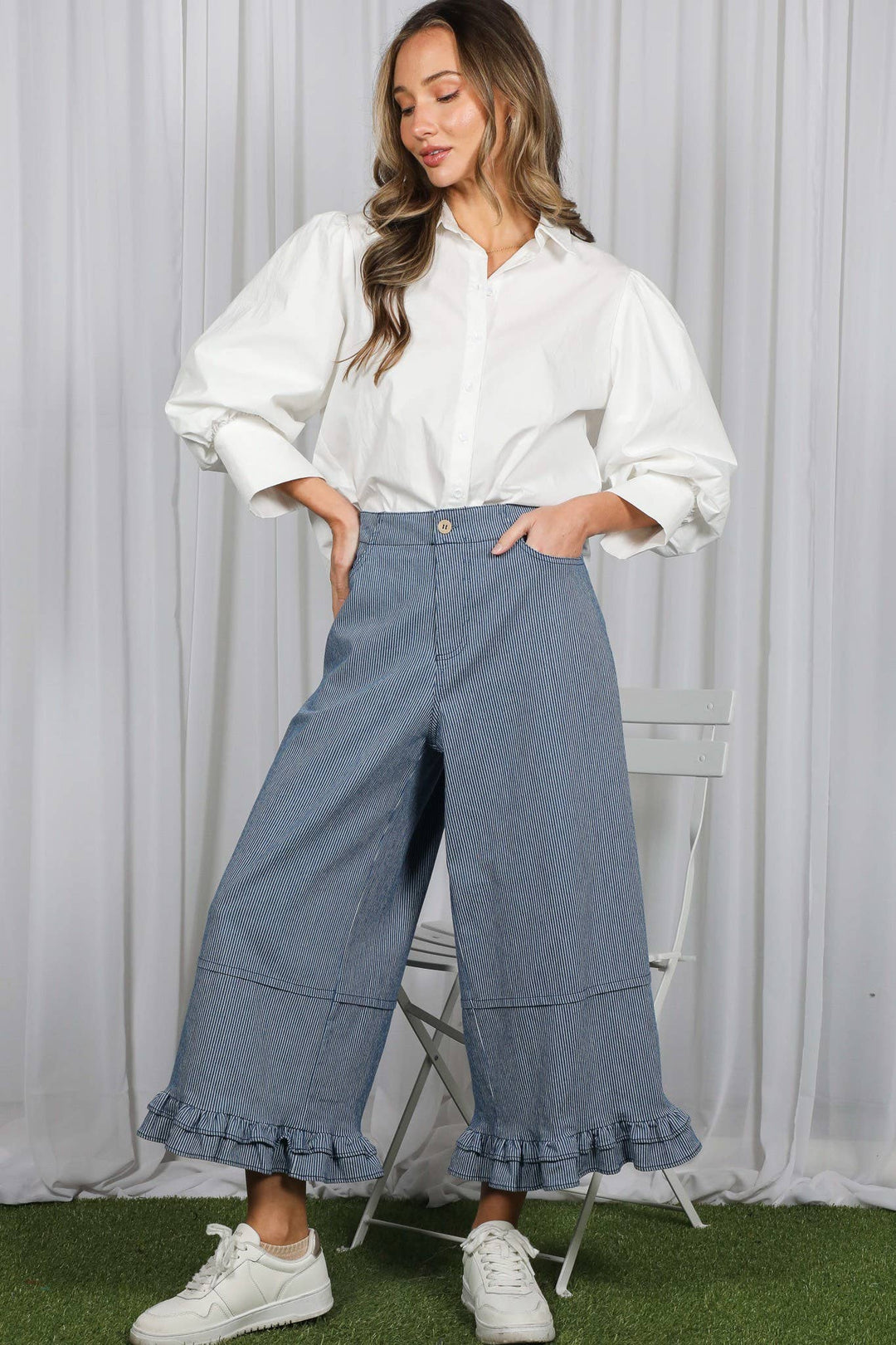 Short Puff Sleeve Button Down Shirt Top