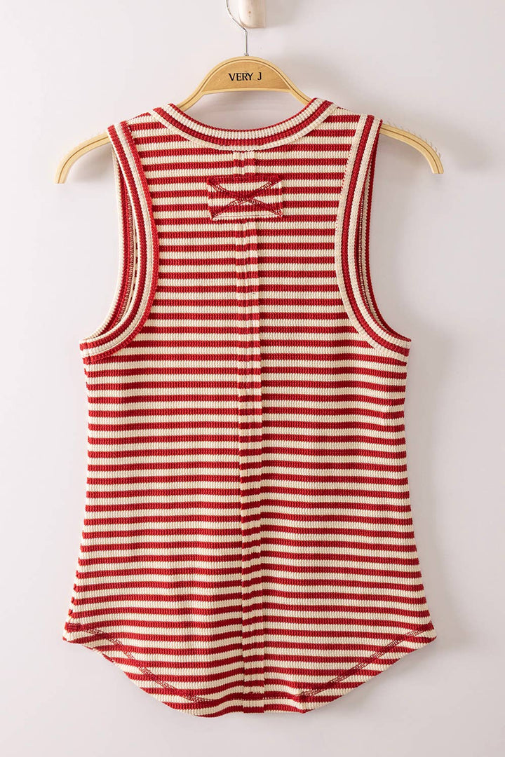 Striped & Solid Button Down Fitted Knit Tank Top