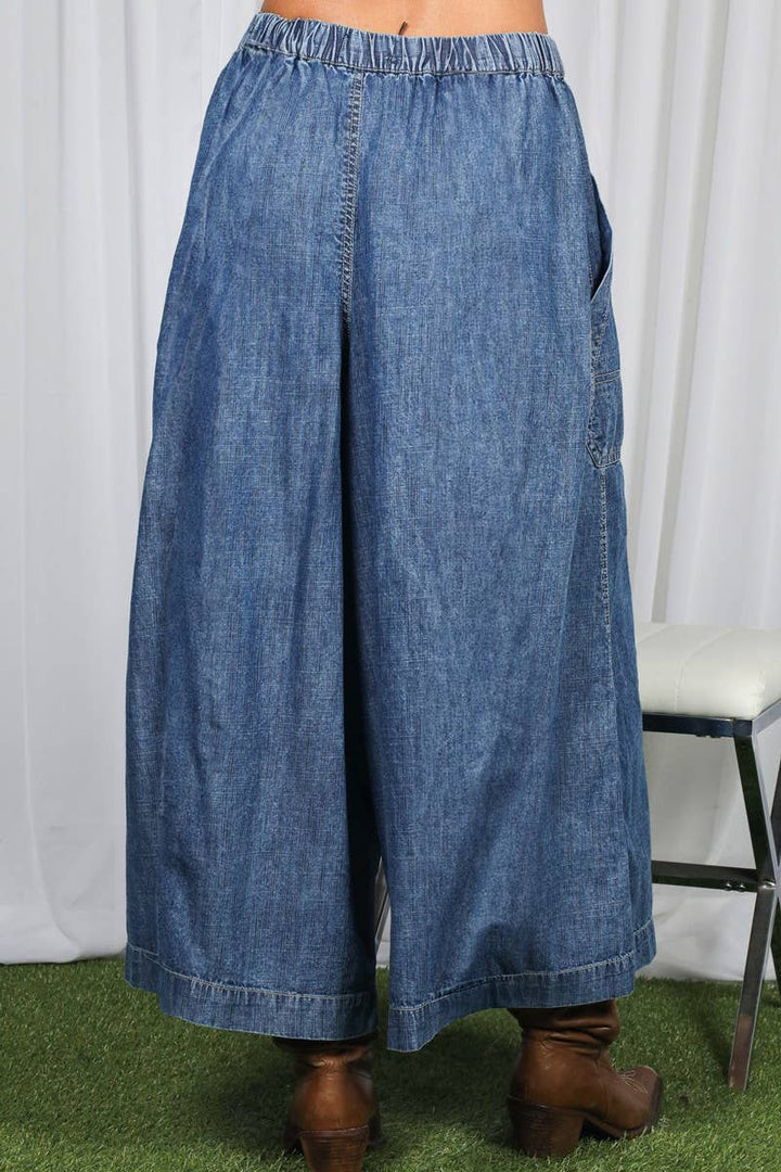 Pin-Tuck 100%Tencel Chambray Cropped Washed Pants VP83278