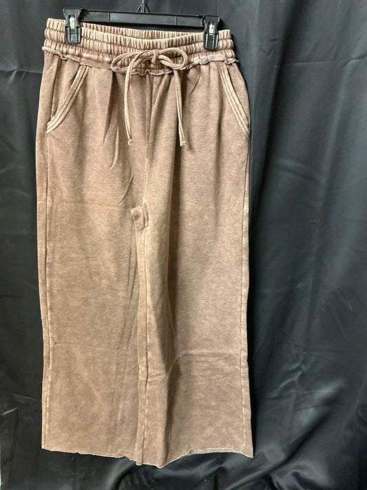 Wide leg sweatpants with pockets -brown