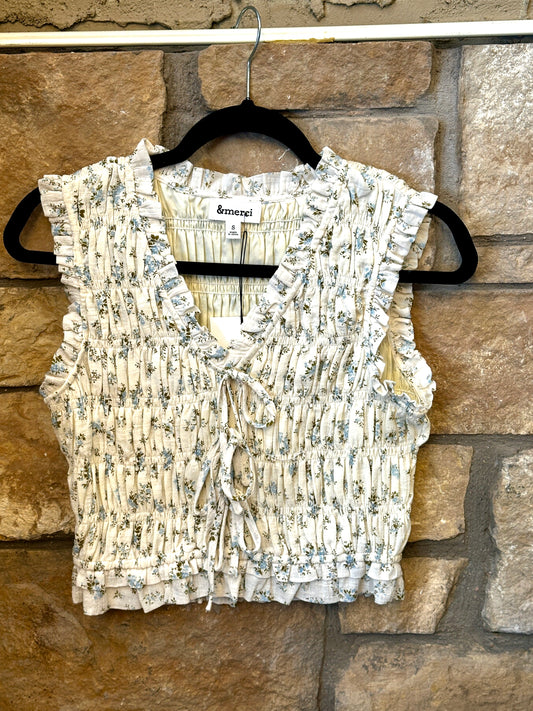 Floral gathered top Blue