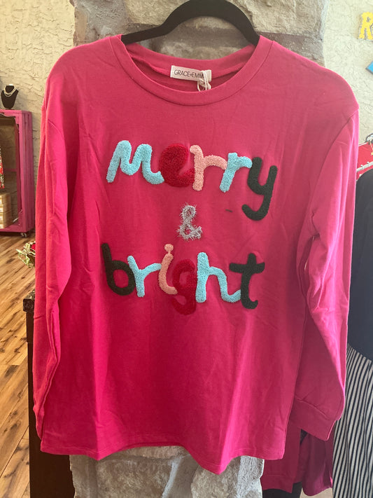 Hot Pink Merry and Bright Christmas Tee