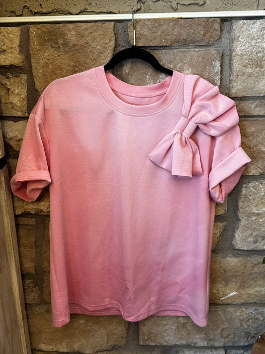 Pink shoulder bow top