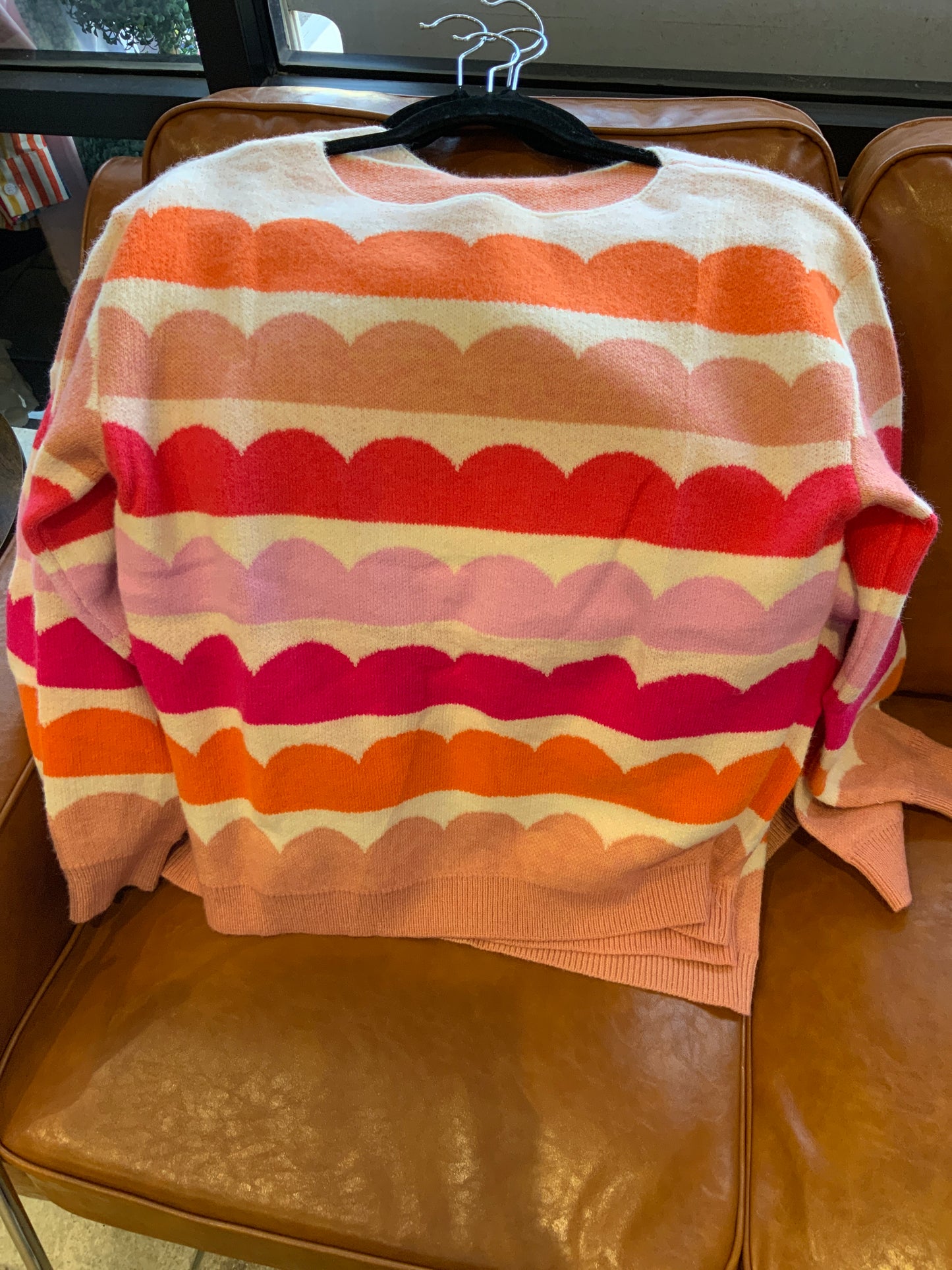 Pink scalloped stripe sweater