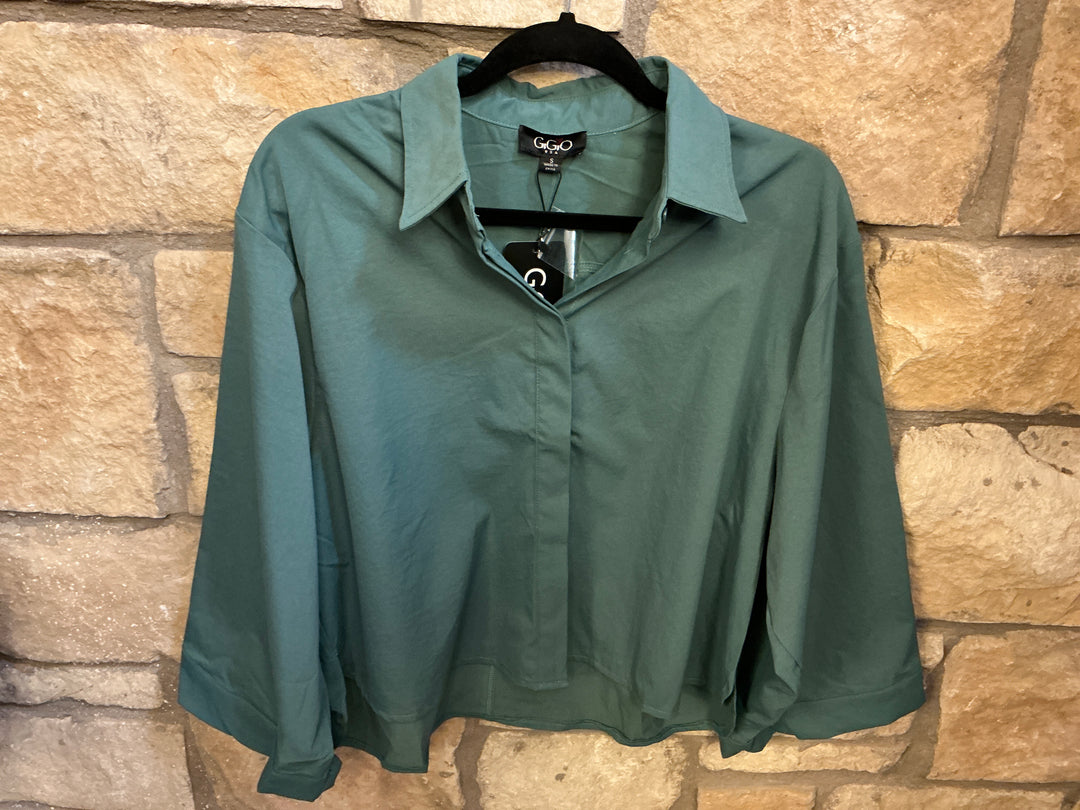 Teal Oversized Button Up Shirt with Long Wide Sleeves