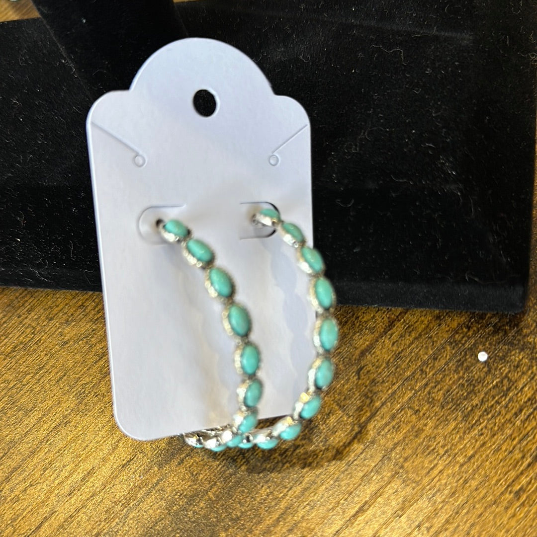 Turquoise silver hoops