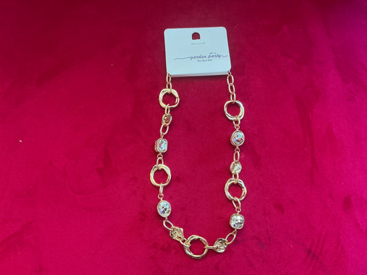 Gold paperclip necklace with rhinestones / hoop accents