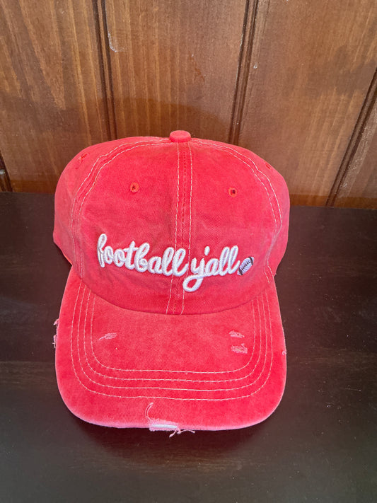Red distressed “football y’all” cap