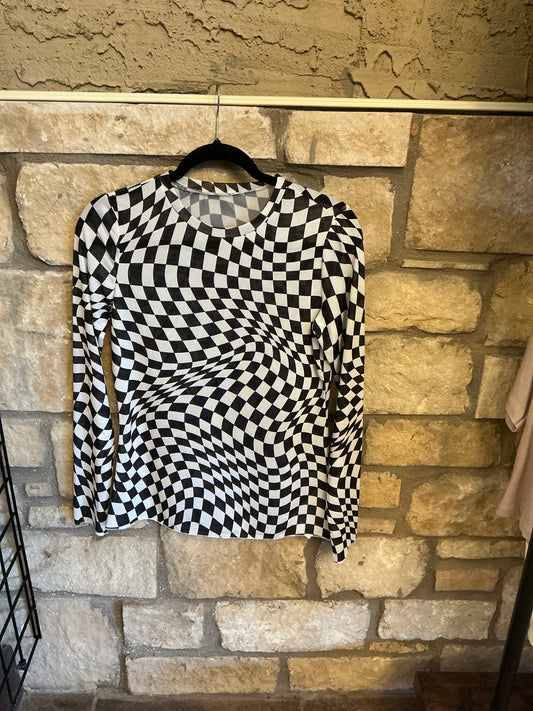 Black and white checkered sheer top