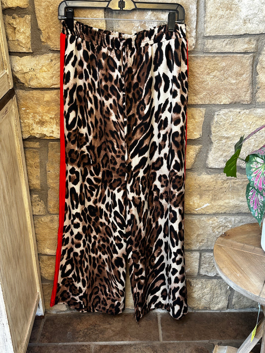 Red stripe leopard pants