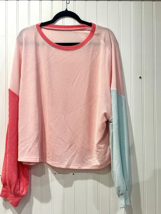 Pink Colorblock Ribbed Top