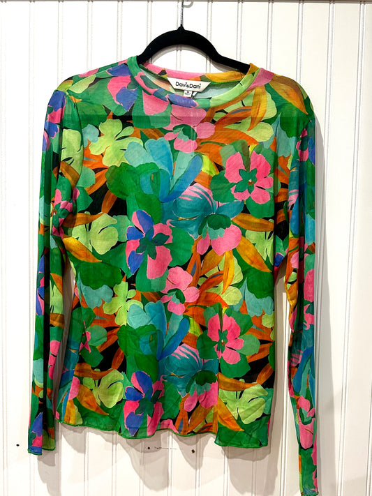 Green Floral Mesh Top