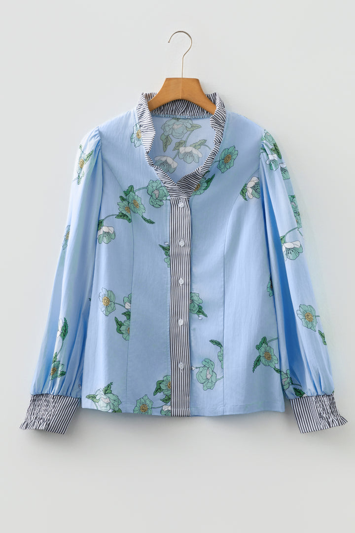 Blue Floral Contrast Top