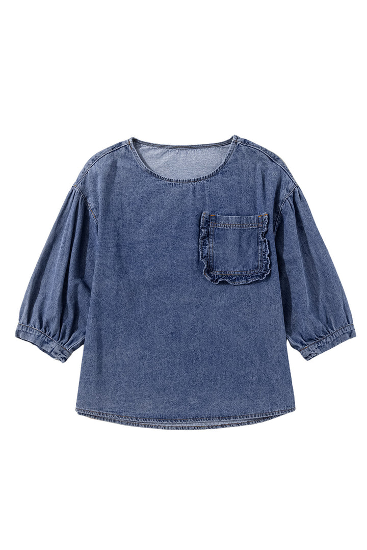 3/4 Sleeve Denim Blouse