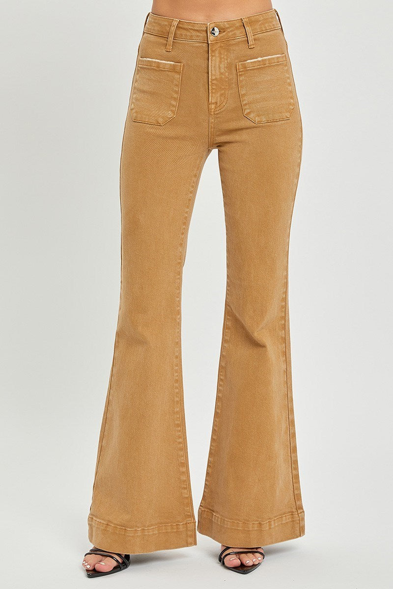 RISEN High Rise Flare Jeans Mocha