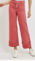 Risen RED HIGH RISE WIDE LEG FRONT PATCH POCKET CUFFED PANTS