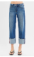 Risen DARK WASH TUMMY CONTROL MID RISE CROP WIDE CUFFED JEANS