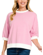 Striped contrast trim banded bottom top