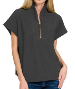 Black Scuba Top Gold Zipper